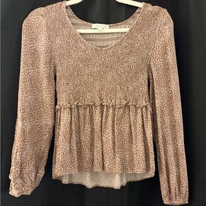 Kirious Smocked Cheetah Print Long Sleeve Blouse